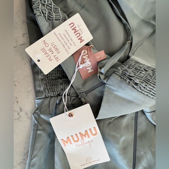 Show me Your Mumu Shannon One Shoulder Dress Silver Sage Luxe Satin Sz S NWT - Picture 11 of 12